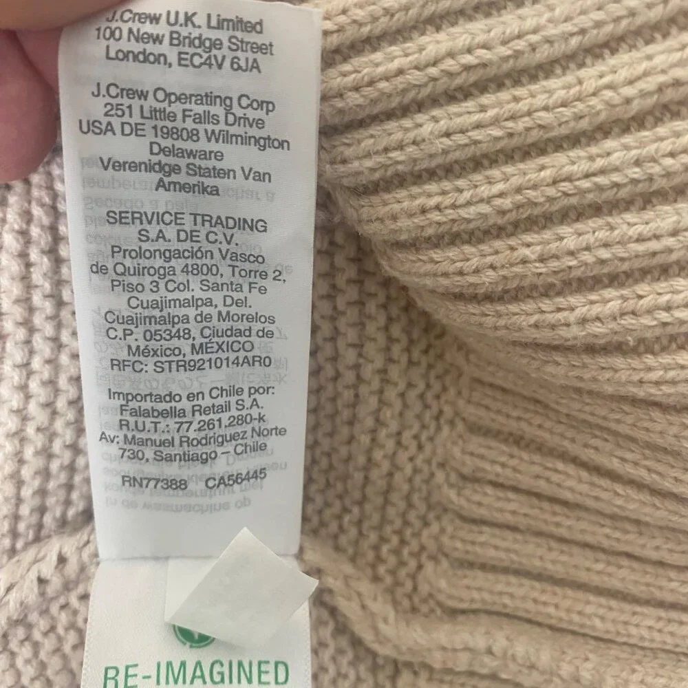 J.Crew Wool Blend Turtleneck Sweater Womens L Beige Tan Knit Granola‎ Fisherman